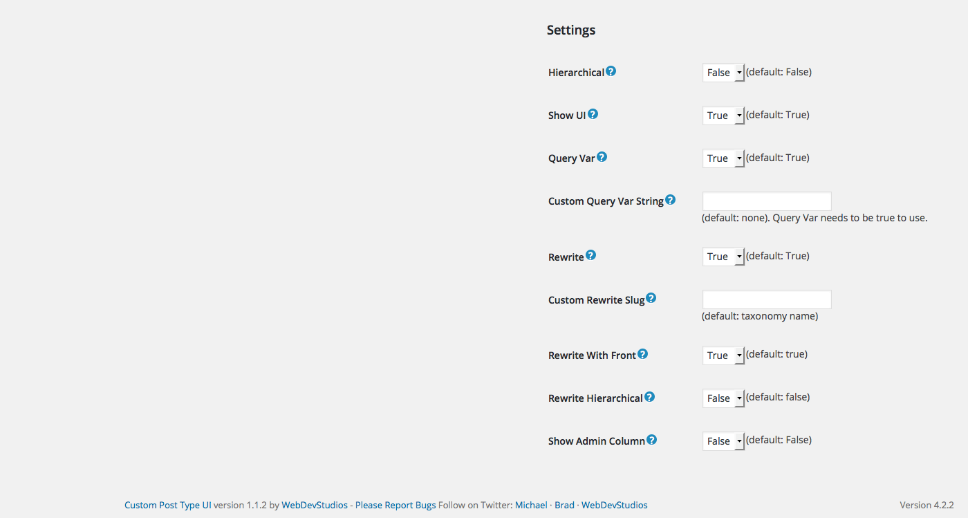 Wordpress-CPT-UI-custom-taxonomy-other-settings