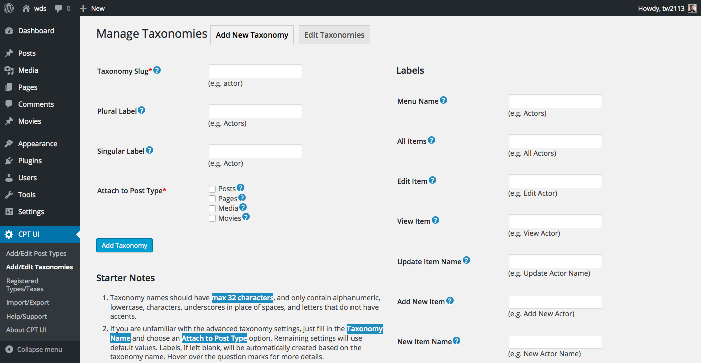 Wordpress-CPT-UI-custom-taxonomy