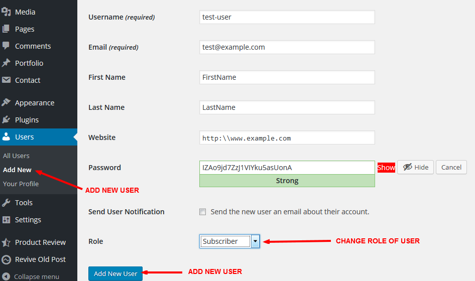 Add New user in WordPress
