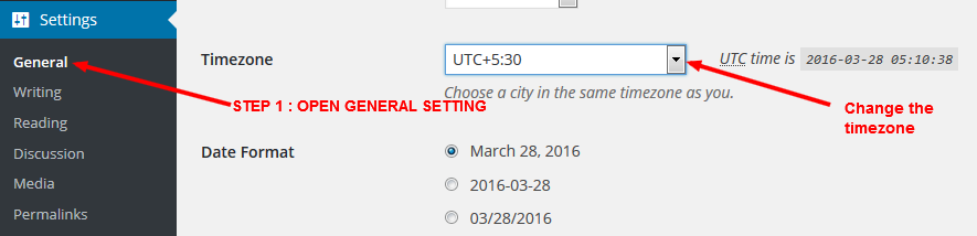 Change timezone in wordpress