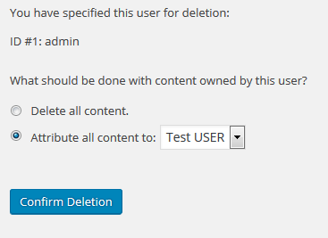 Delete the admin user in wordpress